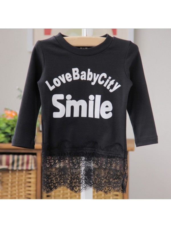 Girls cotton long-sleeved shirt lace t-shirt