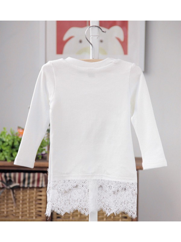 Girls cotton long-sleeved shirt lace t-shirt