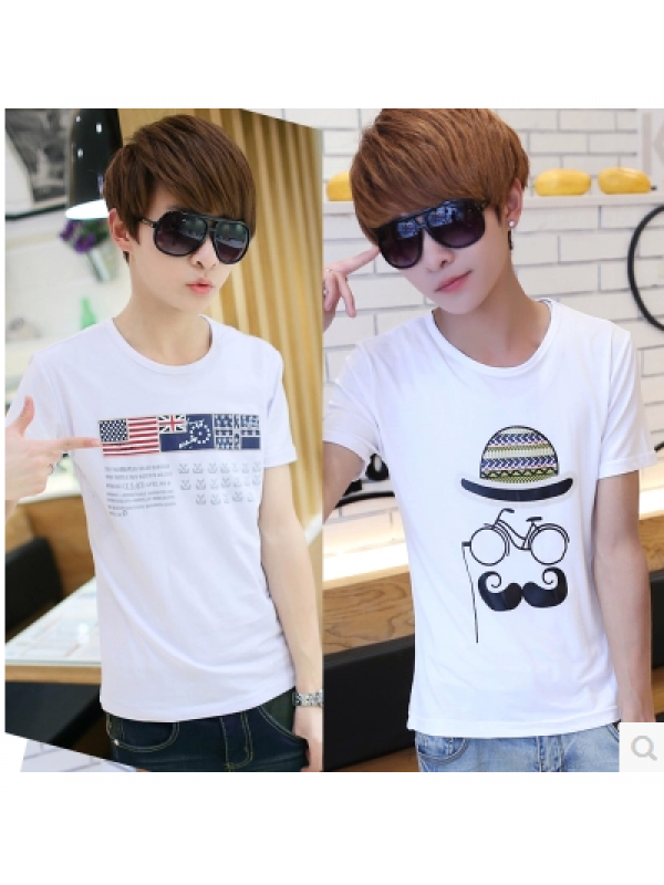 Korean version of casual round neck short-sleeved summer influx of men's cotton t-shirt printing summer routine