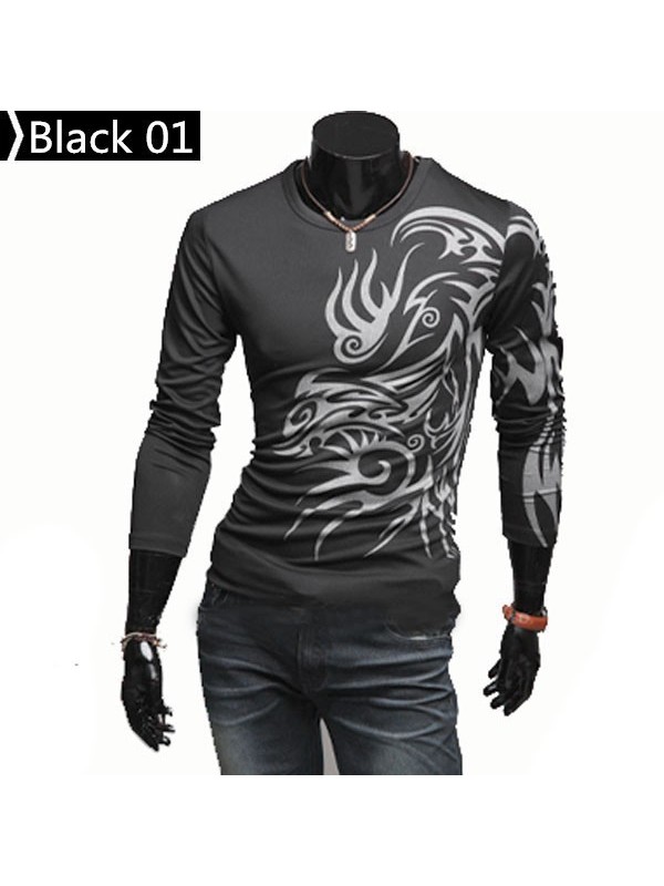 European Rushed Direct Selling And American Style Dragon Totem Tattoo Long Sleeve 2014 Brand T Shirt for Men Tshirt,best T-shirt