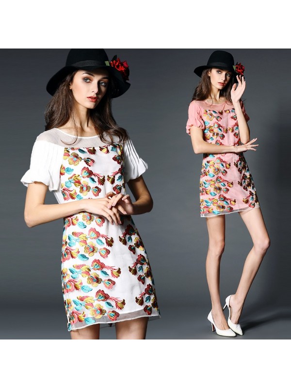 2015 flower girl dress fashion princess patchwork dress short sleeve summer folk silk party dress club original polo dress