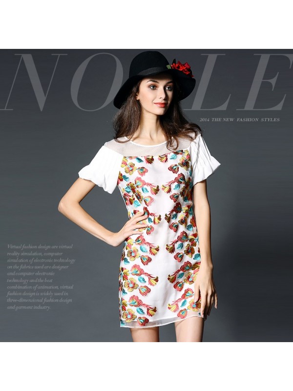 2015 flower girl dress fashion princess patchwork dress short sleeve summer folk silk party dress club original polo dress