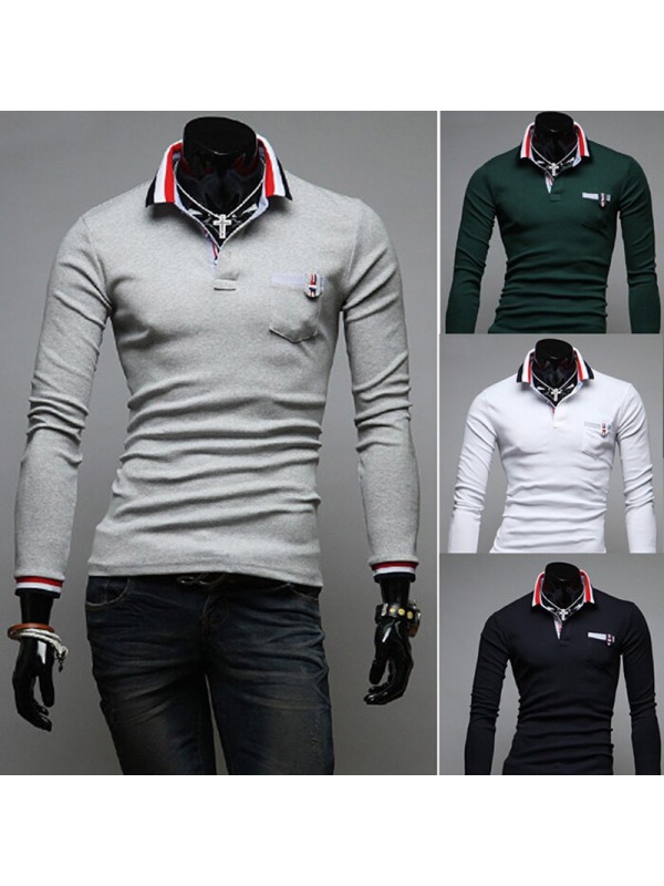 2015 new hit color stitching cuffs Korean men cultivating long-sleeved T-shirt Slim