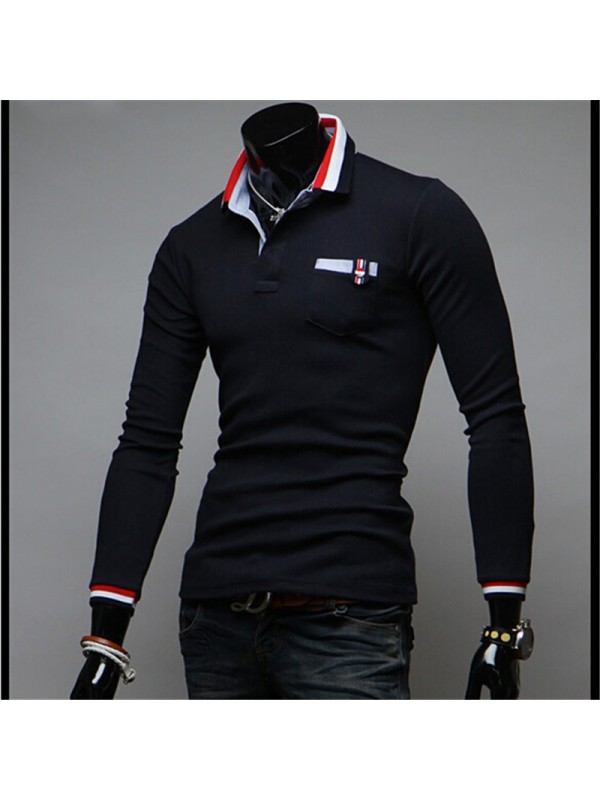 2015 new hit color stitching cuffs Korean men cultivating long-sleeved T-shirt Slim