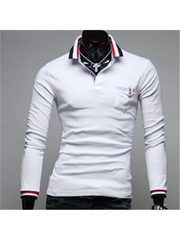 2015 new hit color stitching cuffs Korean men cultivating long-sleeved T-shirt Slim