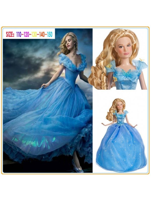 Free UPS Shipping 2015 New Movie Deluxe Cinderella Dress Cosplay Costume Party Dress Princess Dress Cinderella Costume