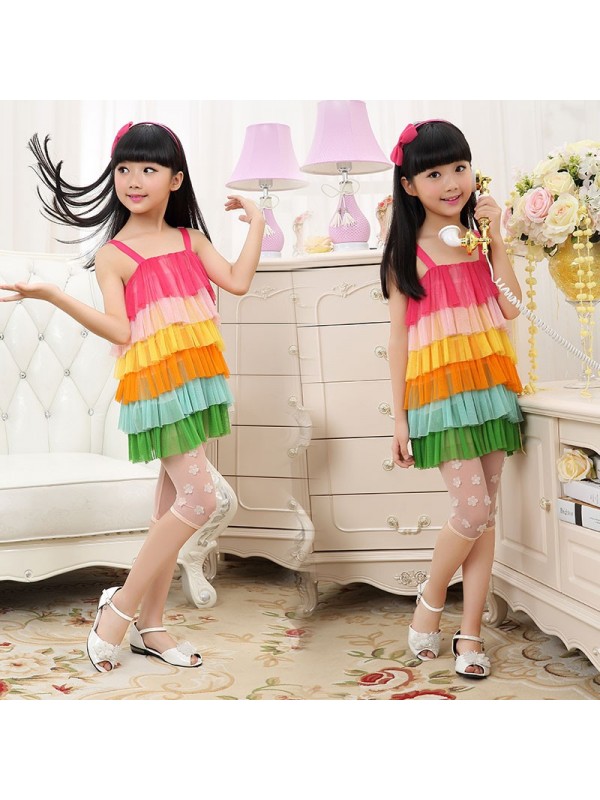 2015 Rainbow splicing dress with shoulder-straps r...