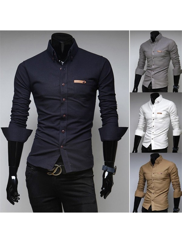 New Arrival  Men'S Clothing Chemise Homme Stylish Slim Fit Unique Neckline  Comfortable  Long Sleeve Shirt 12113