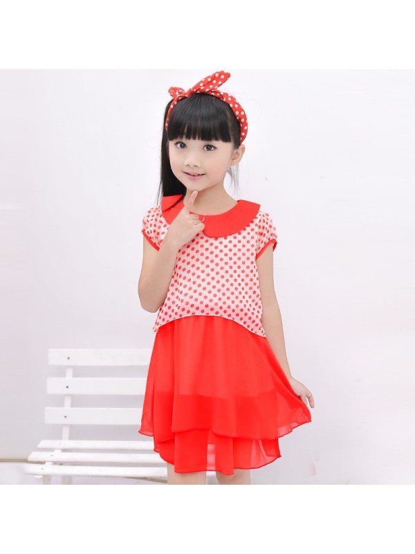 2015 summer new girls wear short sleeved Chiffon Dress