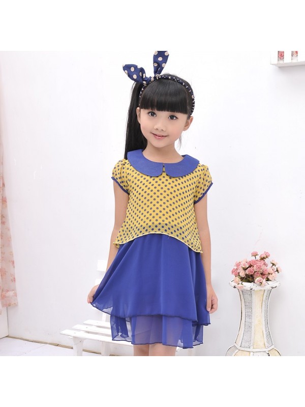 2015 summer new girls wear short sleeved Chiffon Dress