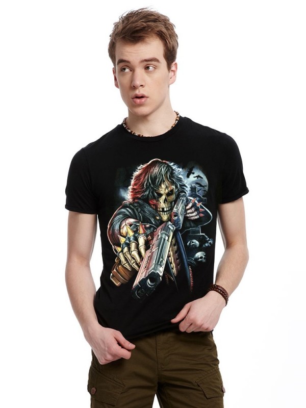 Men's T-shirt, men's short sleeve T-shirt 3D, skull spear pattern