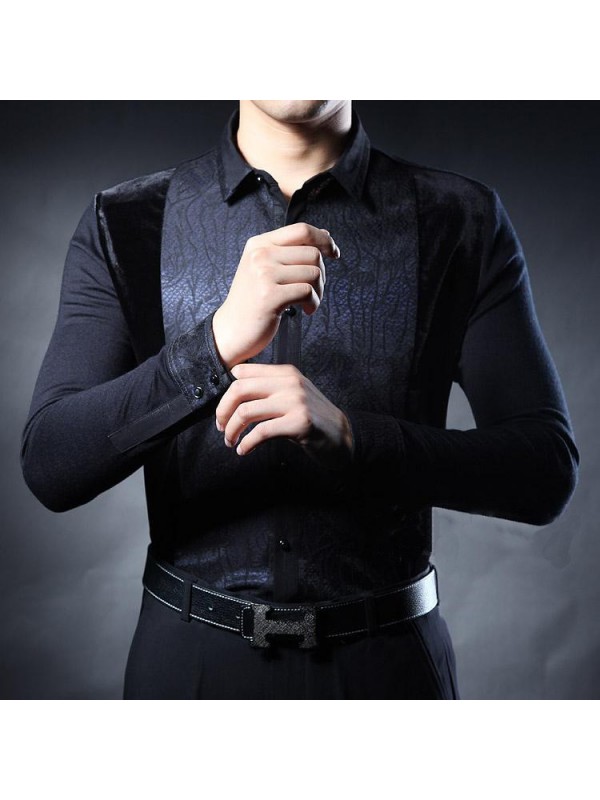 In the autumn of 2015 new men's middle-aged men's Long Sleeve Black Shirt