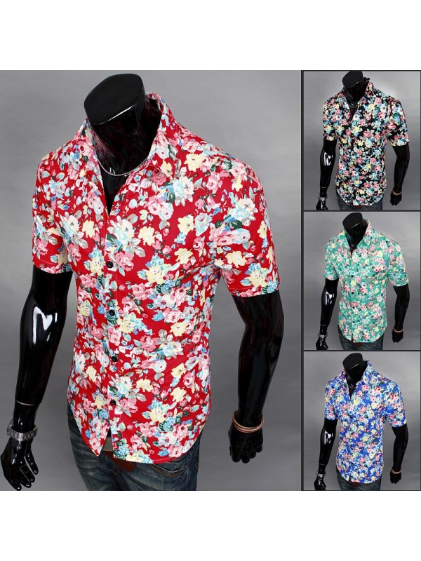 Men hot sale fashion casual short sleeve Floral shirt Uniform Mens Shirt