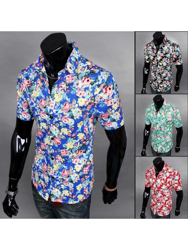 Men hot sale fashion casual short sleeve Floral shirt Uniform Mens Shirt