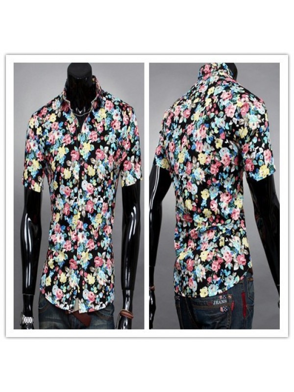 Men hot sale fashion casual short sleeve Floral shirt Uniform Mens Shirt