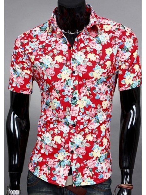 Men hot sale fashion casual short sleeve Floral shirt Uniform Mens Shirt