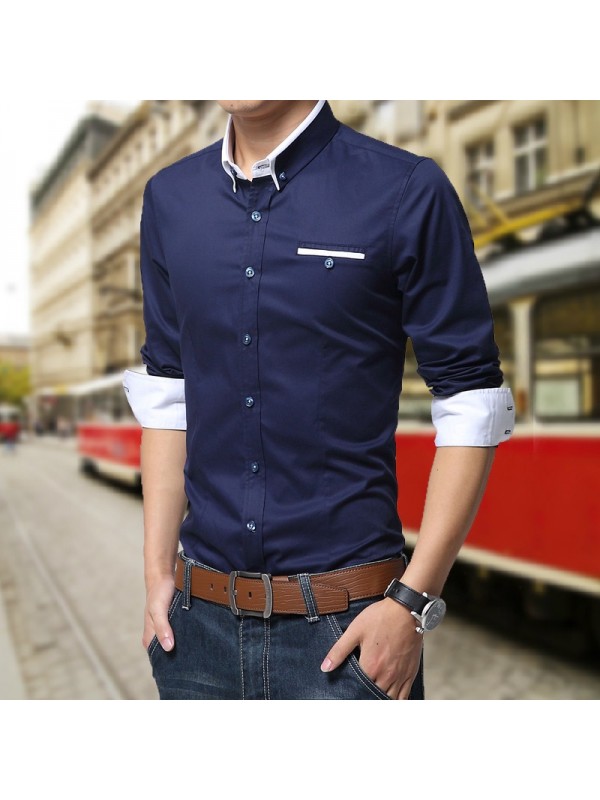 Warm autumn and winter men's long-sleeved business shirt Korean Slim thick cotton plus velvet shirt big yards youth inch