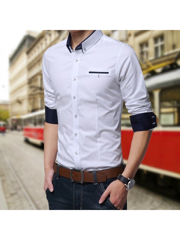 Warm autumn and winter men's long-sleeved business shirt Korean Slim thick cotton plus velvet shirt big yards youth inch