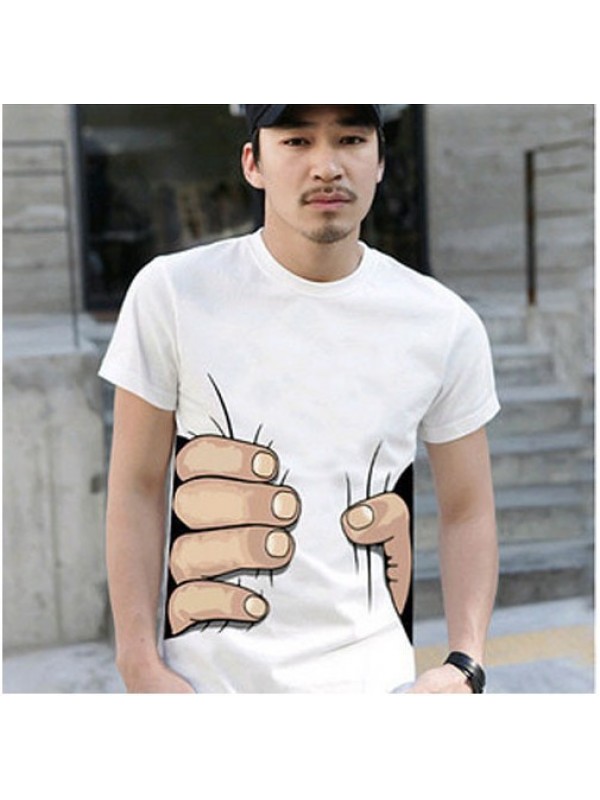 New Arrivals Summer Printed Men's Short Sleeve T-shirt 3 D Hand Cotton Fabric Fashion   Hombre Casual Hip Hops Tops Tees