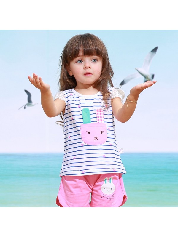 children   pure cotton girl short sleeve T-shirt two-piece fashion baby clothes