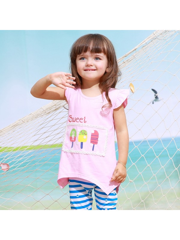 children   pure cotton short sleeve T-shirt two-piece fashion girl clothes