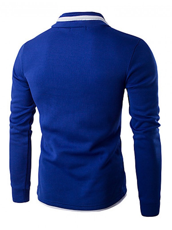 Men's Solid Casual / Sport Hoodie & Sweatshirt,Cotton Long Sleeve Black / Blue