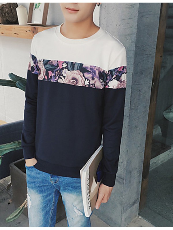 Men's Casual/Daily Sweatshirt,Solid Round Neck Micro-elastic Cotton Long Sleeve All Seasons