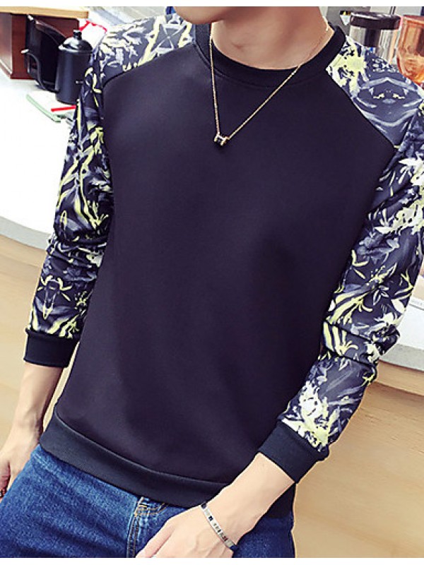 Men's Print / Color Block Casual / Plus Size SweatshirtPolyester Long Sleeve Black / Blue / White