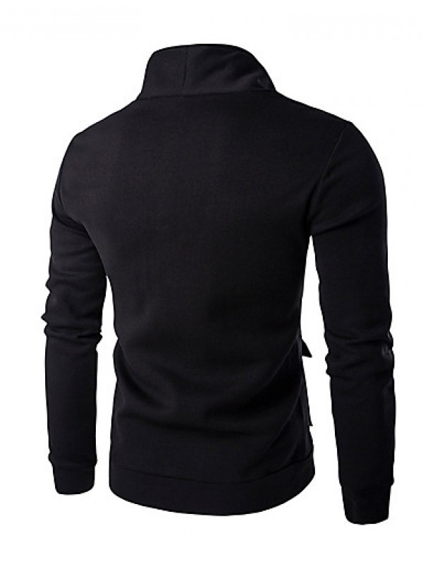 Men's Solid Casual / Sport Hoodie & Sweatshirt,Cotton Long Sleeve Black / White