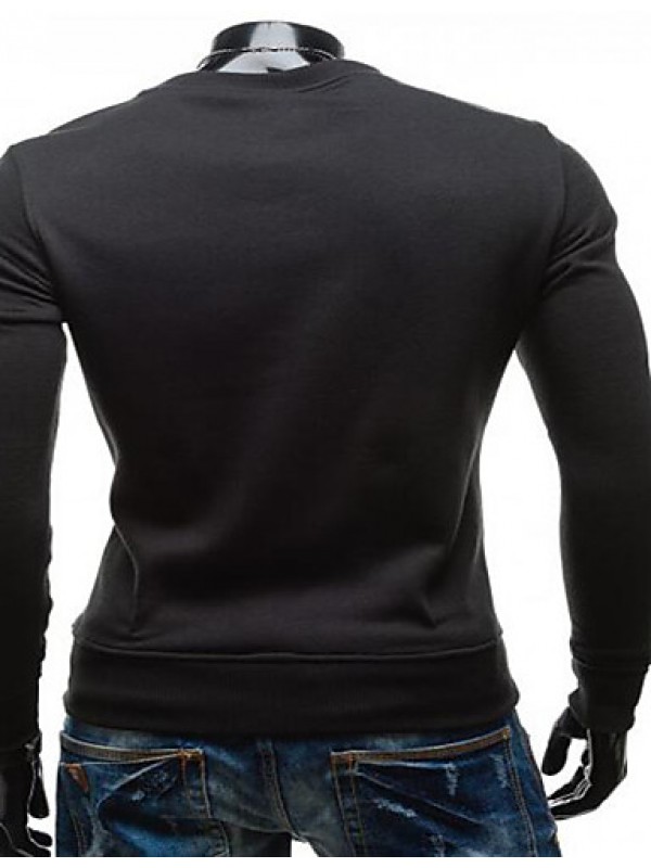 Men's Going out / Sports / Holiday Sexy / Cute / Chinoiserie Regular Hoodies,Solid Black Round Neck Long Sleeve Cotton All Seasons Medium