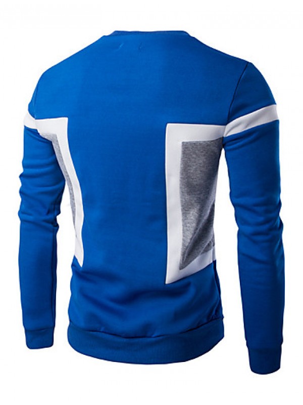 Men's Casual/Daily / Sports Simple / Active Regular Hoodies,Color Block Blue / White / Black Round Neck Long Sleeve Cotton Spring / Fall