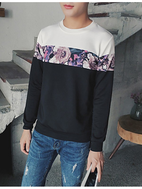 Men's Casual/Daily Sweatshirt,Solid Round Neck Micro-elastic Cotton Long Sleeve All Seasons