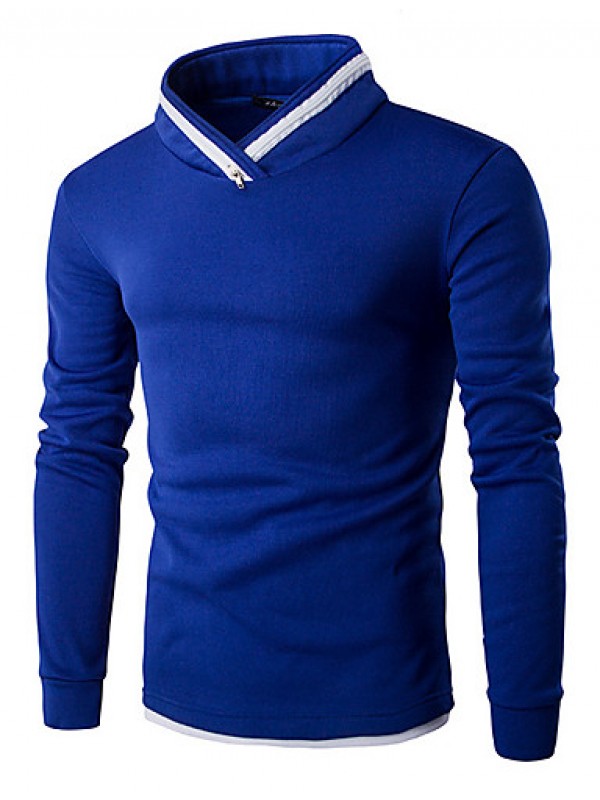 Men's Solid Casual / Sport Hoodie & Sweatshirt,Cotton Long Sleeve Black / Blue