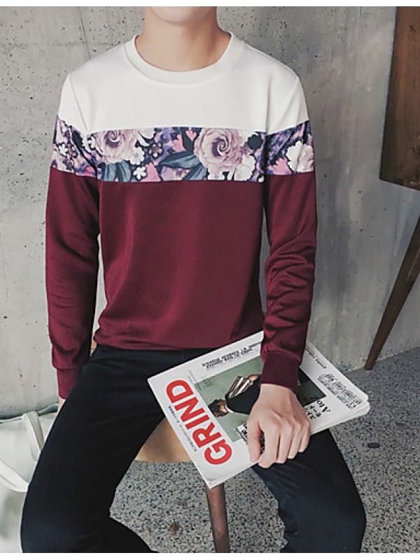 Men's Casual/Daily Sweatshirt,Solid Round Neck Mic...