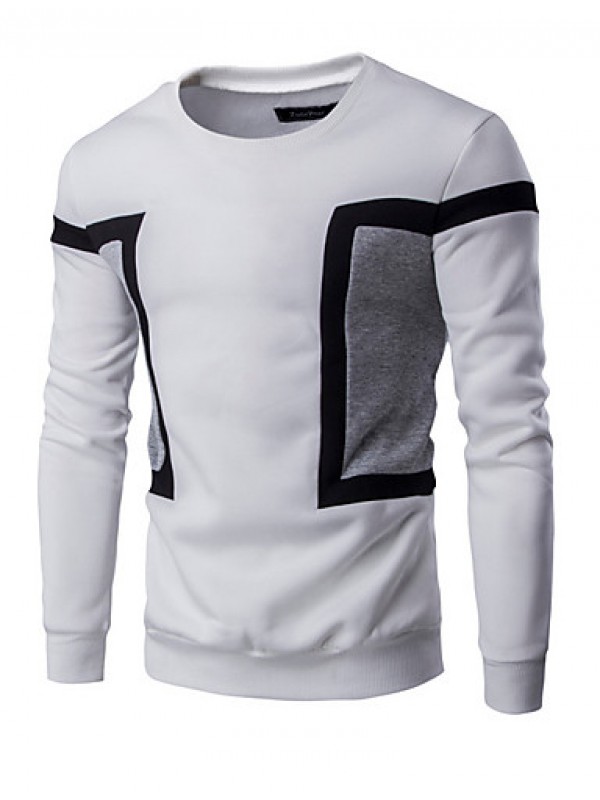 Men's Casual/Daily / Sports Simple / Active Regular Hoodies,Color Block Blue / White / Black Round Neck Long Sleeve Cotton Spring / Fall