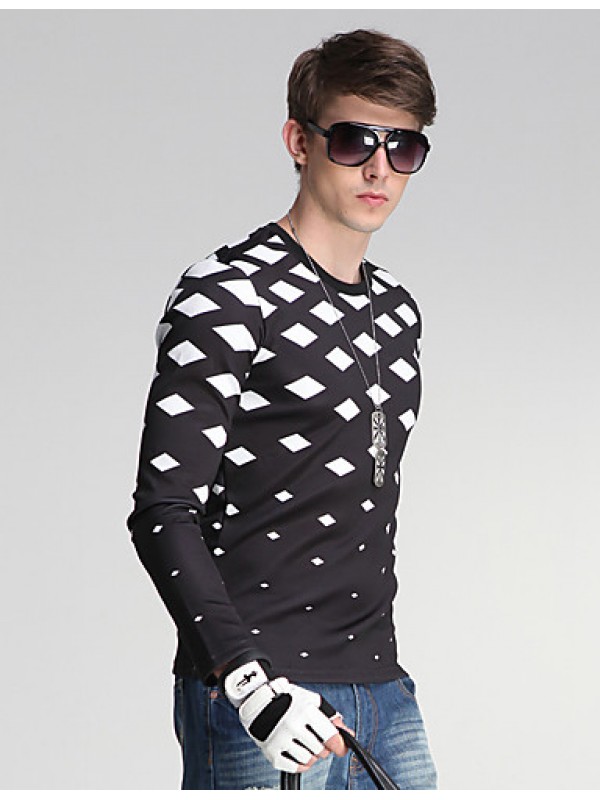 Men's Daily/Sports/Holiday Simple Sweatshirt Geometric Black Round Neck Long Sleeve Cotton/Polyester All Seasons