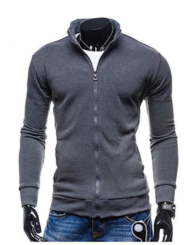 Men's Going out / Casual/Daily / Sports Simple / Street chic / Active Regular Hoodies,Solid Blue / Black / Brown / Gray Hooded Long Sleeve