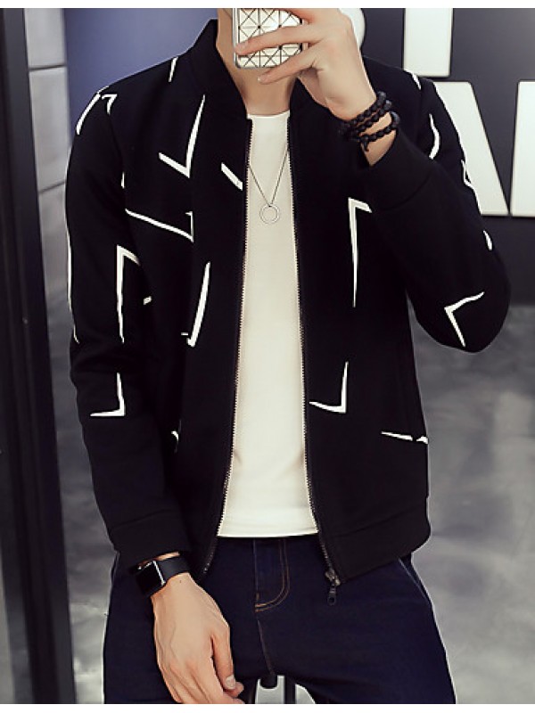 Men's Fashion Irregular Shaped Printing Slim Fit Casual Sport Cardigan Sweatshirt; Casual/Plus Size/Sport