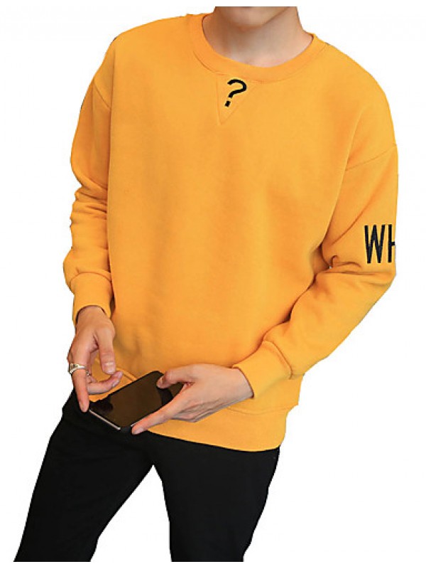 Men's Solid Casual / Plus Sizes Sweatshirt,Cotton Long Sleeve Black / Green / Yellow JC-Y11