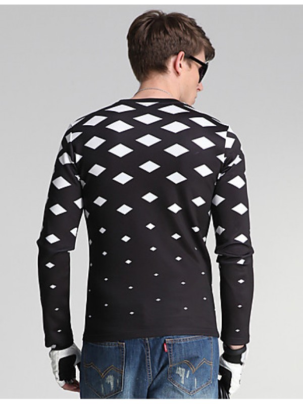 Men's Daily/Sports/Holiday Simple Sweatshirt Geometric Black Round Neck Long Sleeve Cotton/Polyester All Seasons